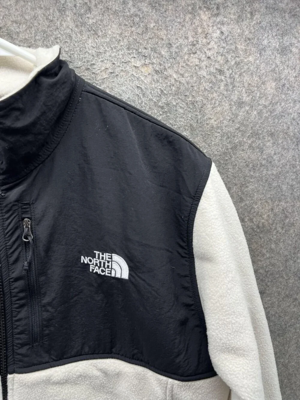 The North Face Jacket Men Large White Black Fleece Full Zip Outdoor Hiking Cream
